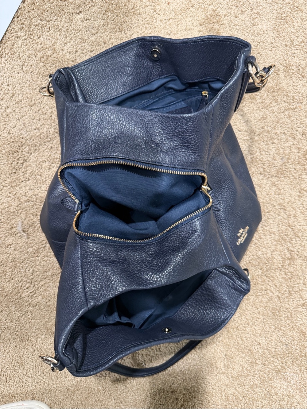 Coach Pebbled Leather Shoulder Bag in Navy Blue and Gold hardware - Picture 8 of 8